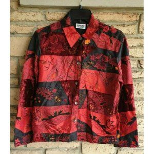 Red Black Silk Blazer Jacket Nothing Matches Chico's Sz 0 Patchwork Size 4-6